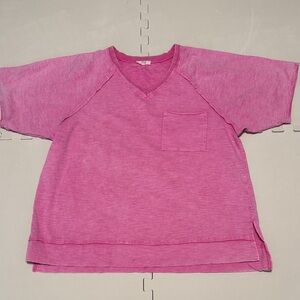 Easel V Neck Shirt in Bubble Gum pink